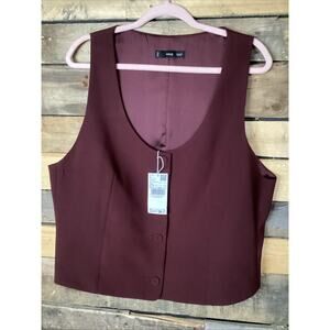 Mango Women’s Burgundy Button Down Blazer Vest Size 1XL
